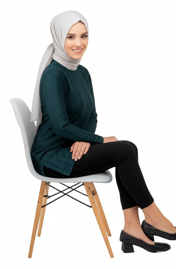 Kadın Kışlık Kazak Pamuklu Burgulu Kumaş Bisiklet Yaka Likralı Kendinden Desenli Rahat